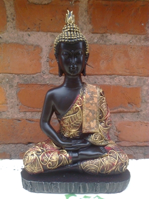 Buddha BUD279C siddende træ og guldfarvet med mønster polyresin h:22cm - Se Buddha figurer